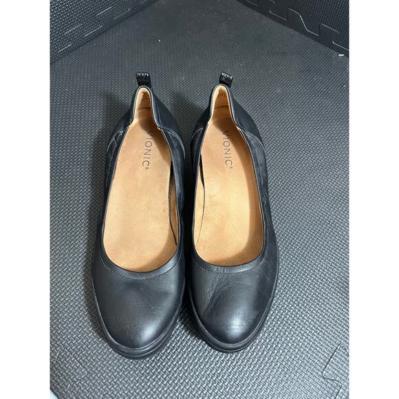 Vionic Womens Jacey Leather Round Toe Ballet Wedge Shoes Black Size 8‎ Comfort - Picture 2 of 7